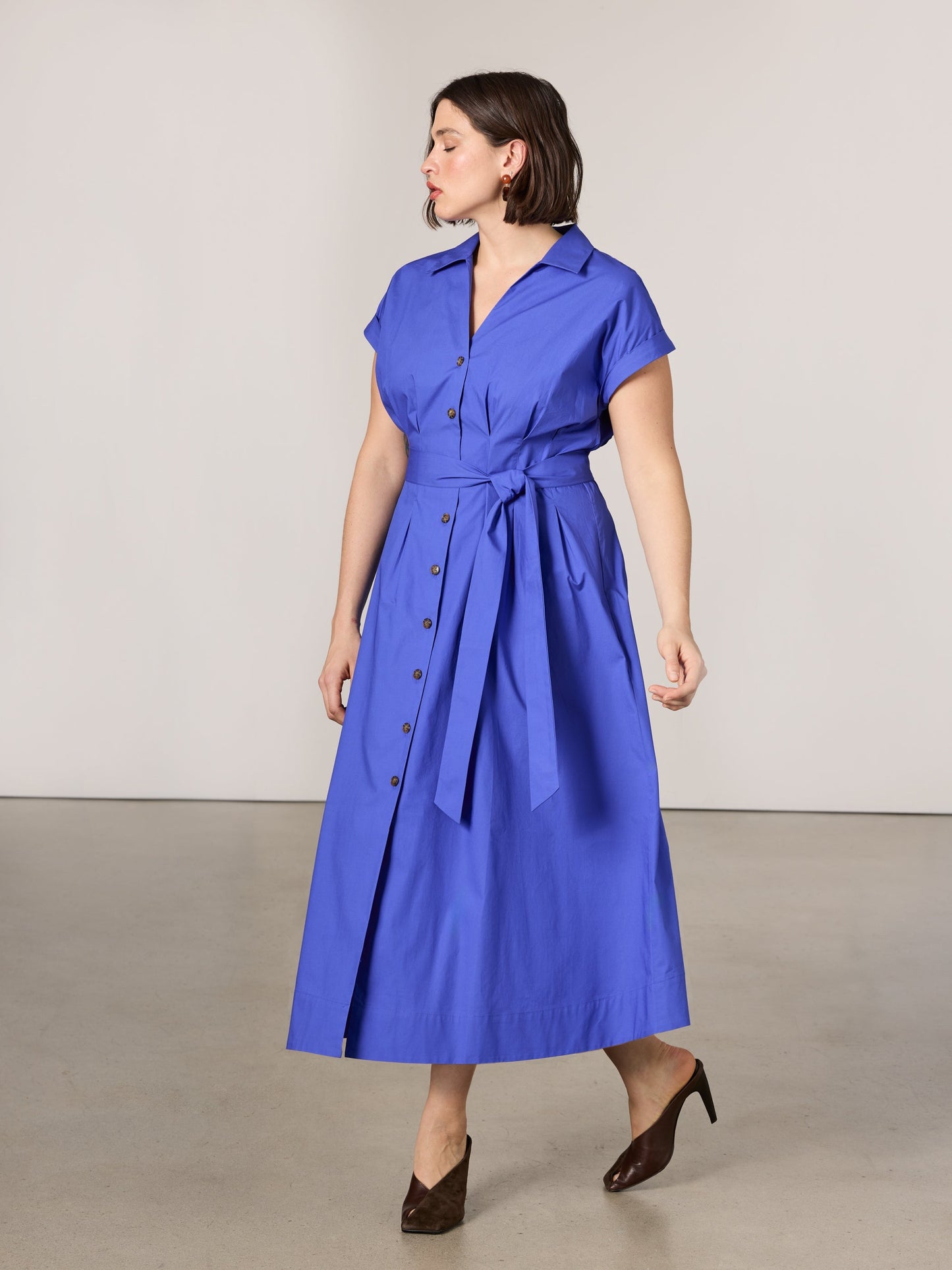 Cap-Sleeve Belted Shirtdress