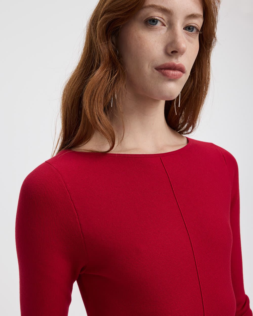 Long-Sleeve Boat-Neck Mini Dress