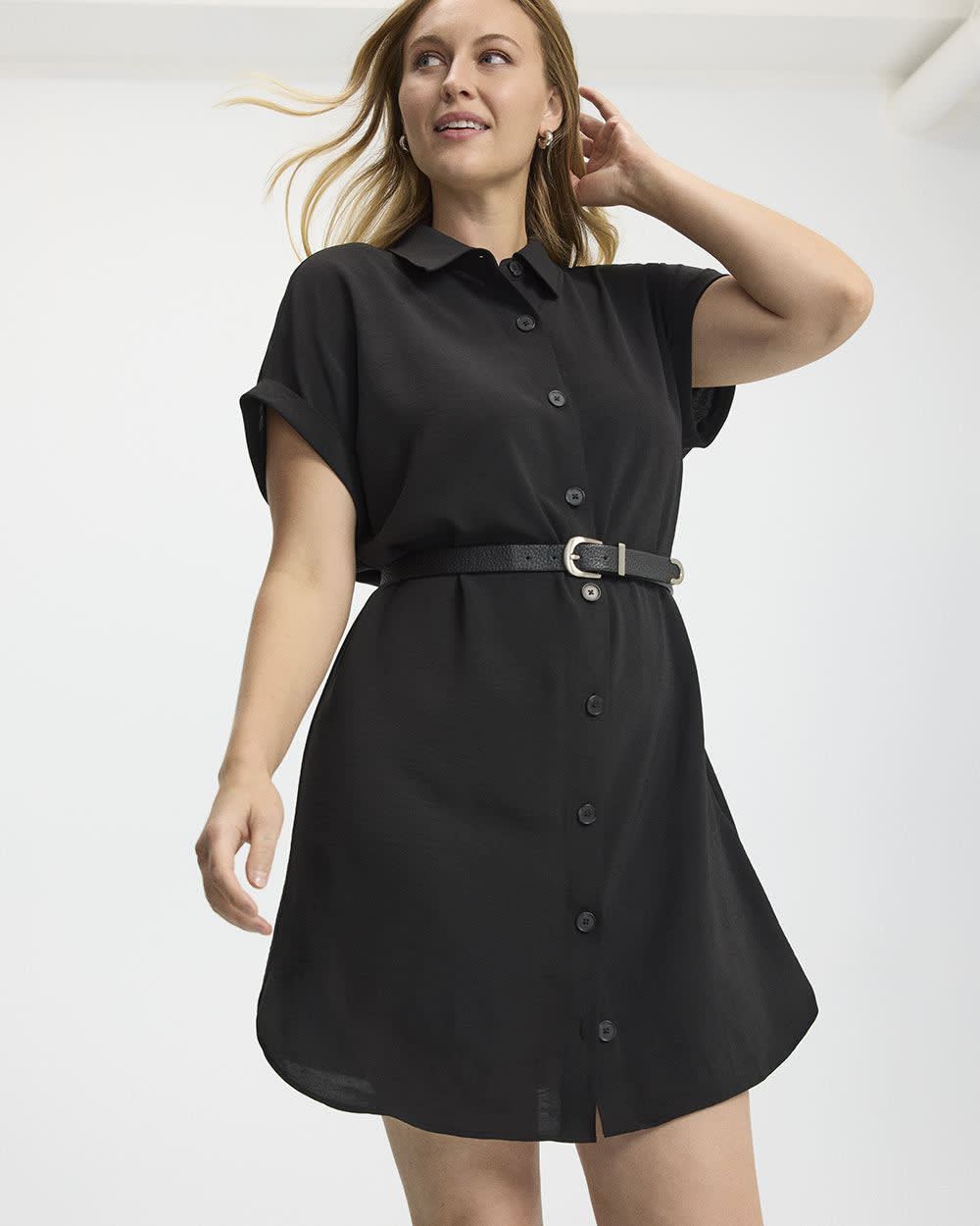 Short-Sleeve Buttoned-Down Dress with Shirt Collar