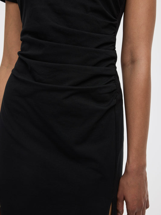 Short-Sleeve Bodycon Midi Dress with Side Shirring