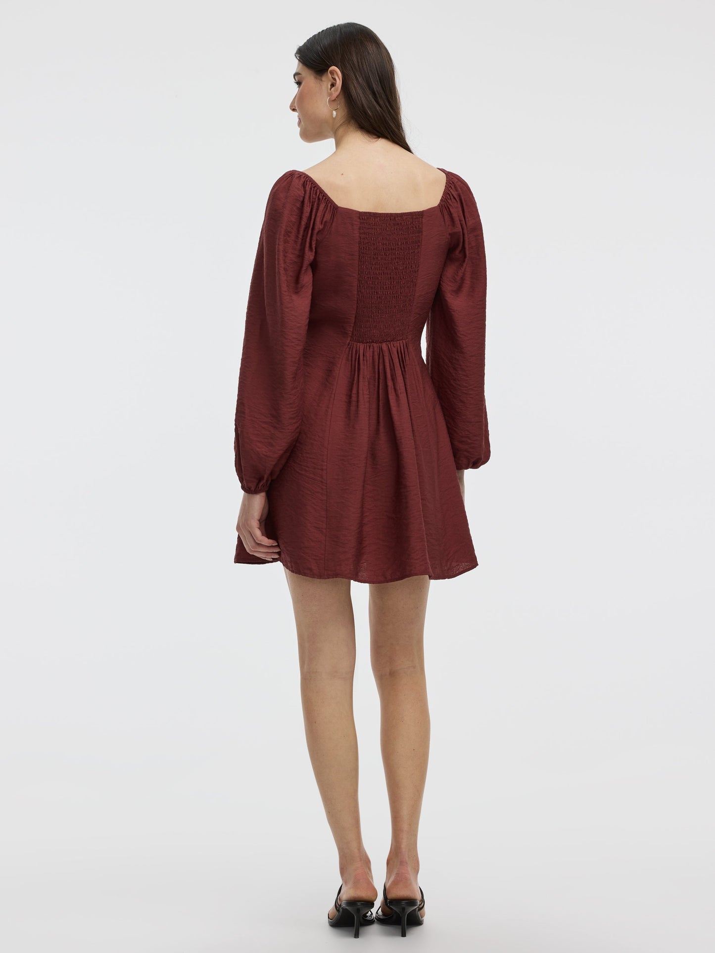 Long-Puffy-Sleeve Bustier Mini Dress with Sweetheart Neckline