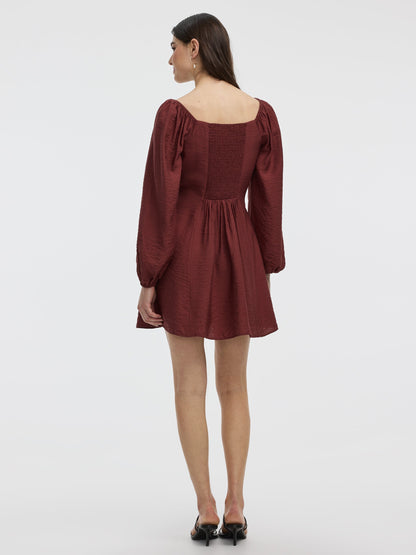 Long-Puffy-Sleeve Bustier Mini Dress with Sweetheart Neckline