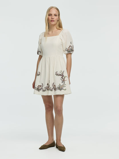 Short-Sleeve Fit-and-Flare Dress with Square Neckline