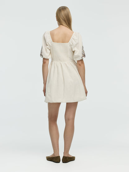 Short-Sleeve Fit-and-Flare Dress with Square Neckline