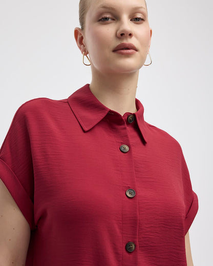 Short-Sleeve Buttoned-Down Dress with Shirt Collar
