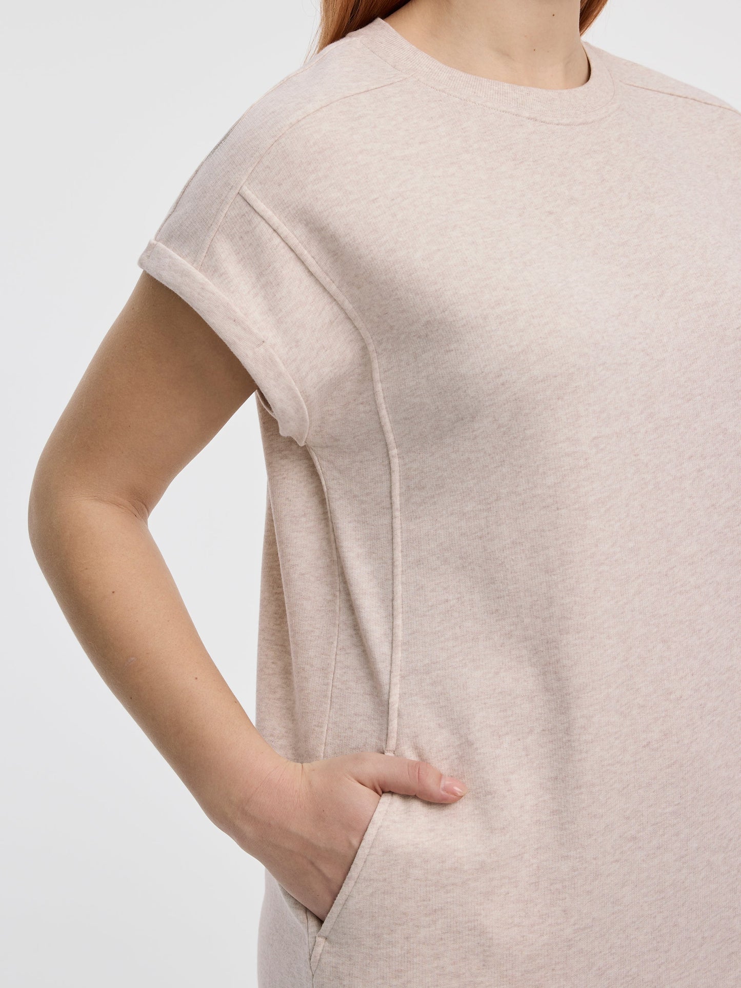 Crew-Neck French Terry Dress with Pockets