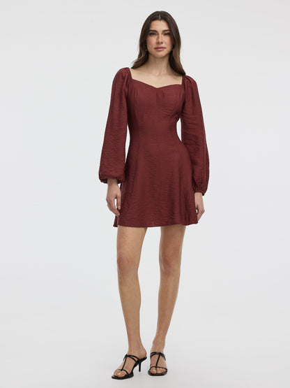 Long-Puffy-Sleeve Bustier Mini Dress with Sweetheart Neckline