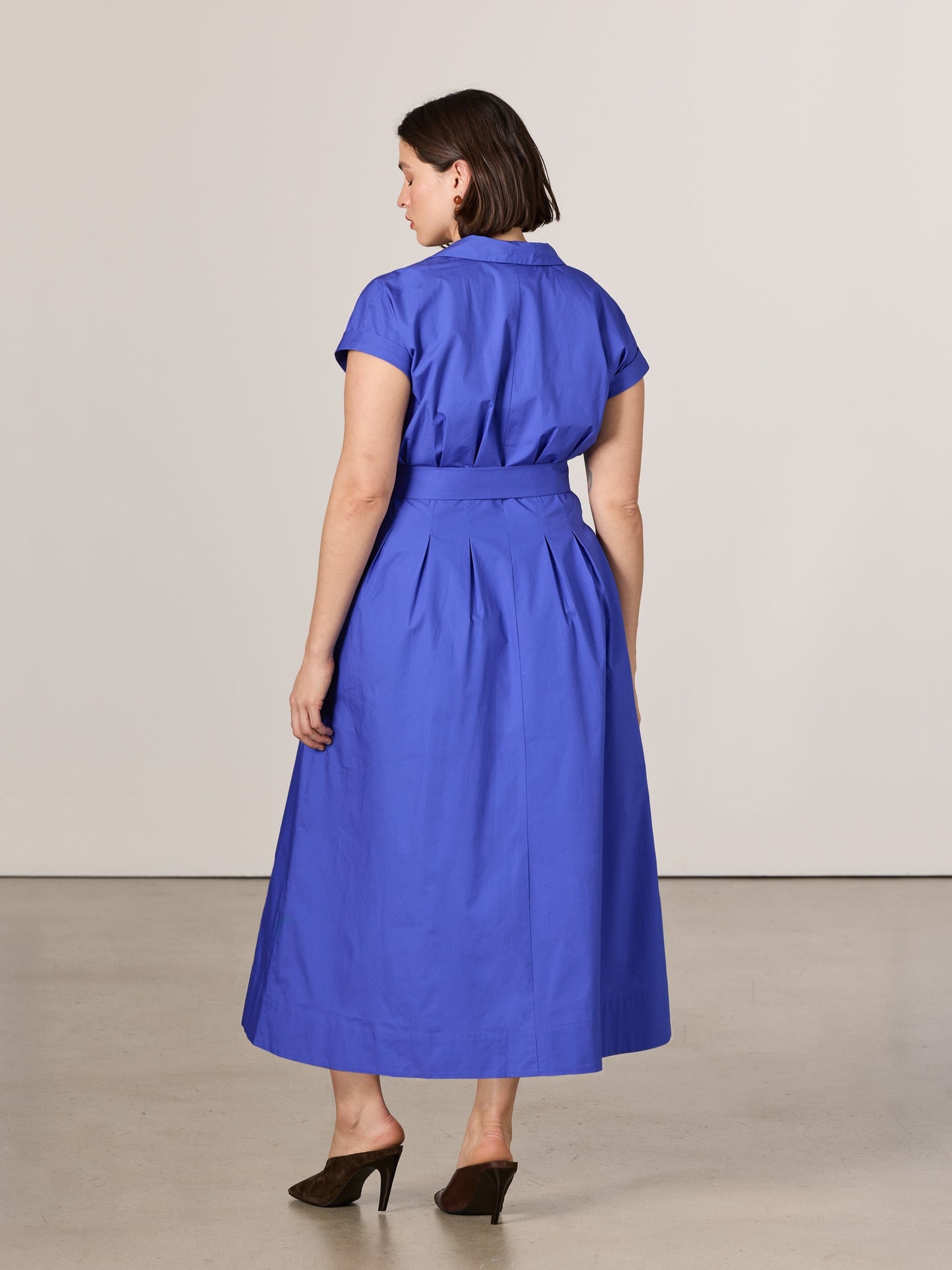 Cap-Sleeve Belted Shirtdress