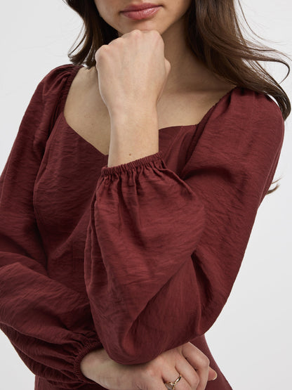 Long-Puffy-Sleeve Bustier Mini Dress with Sweetheart Neckline