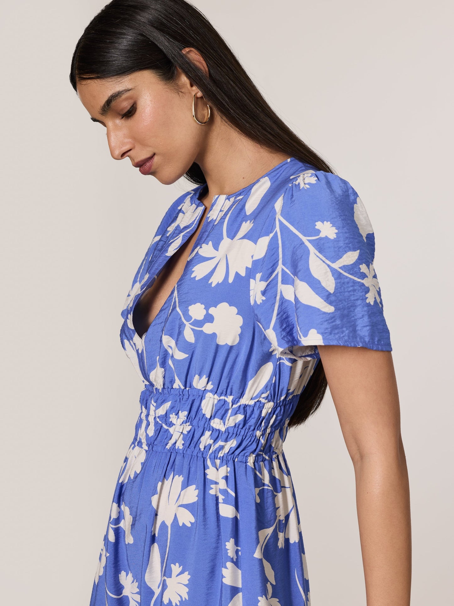 Short-Sleeve Split-Neck Maxi Dress