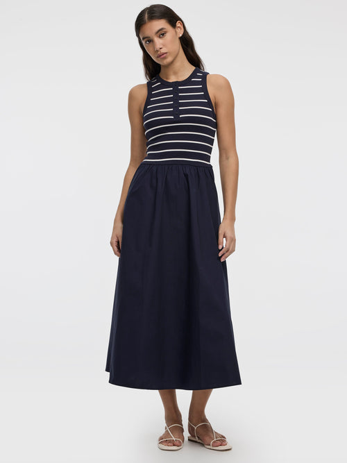 Sleeveless Mix-Media Maxi Dress
