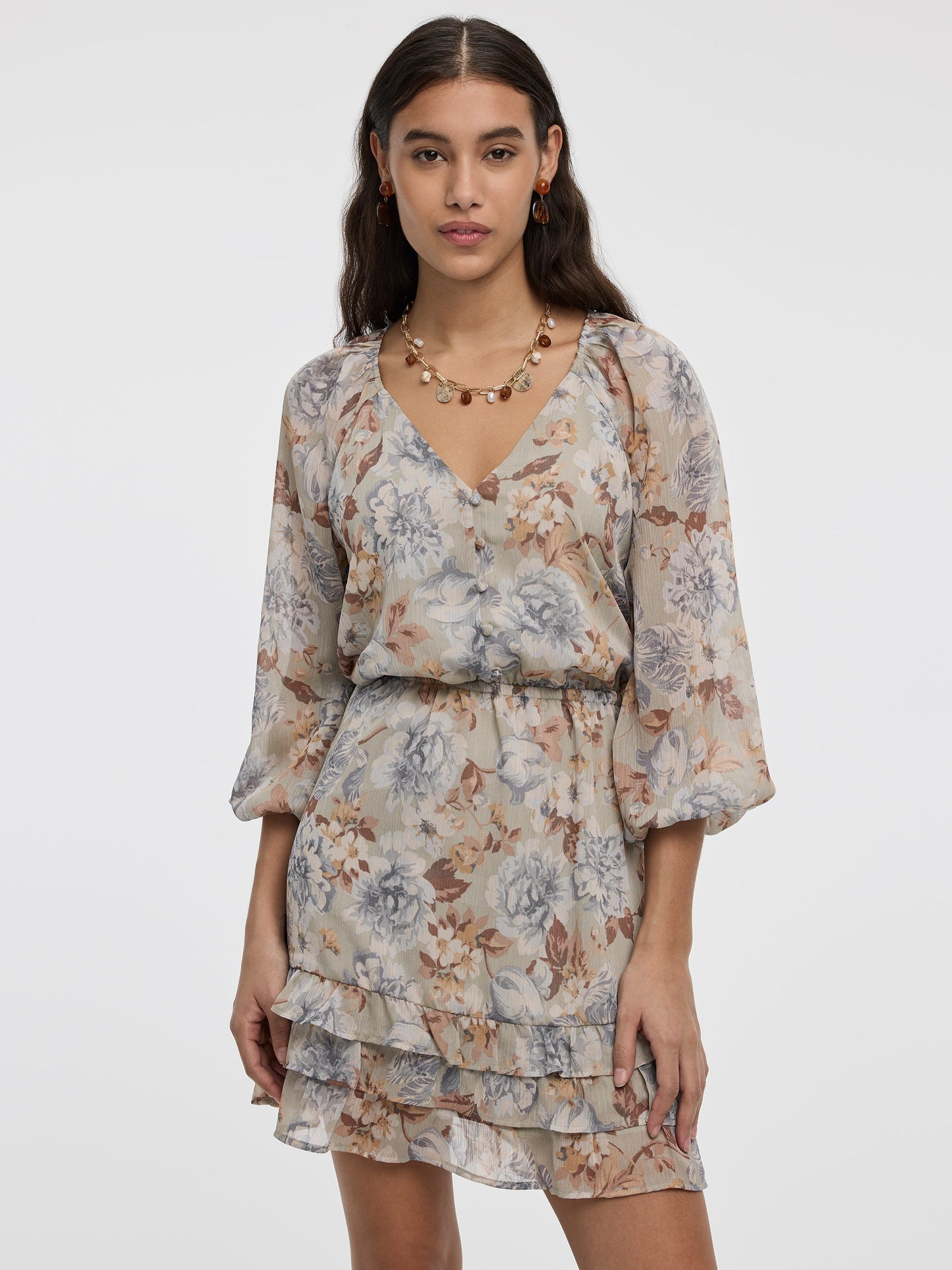 Long-Sleeve V-Neck Mini Dress
