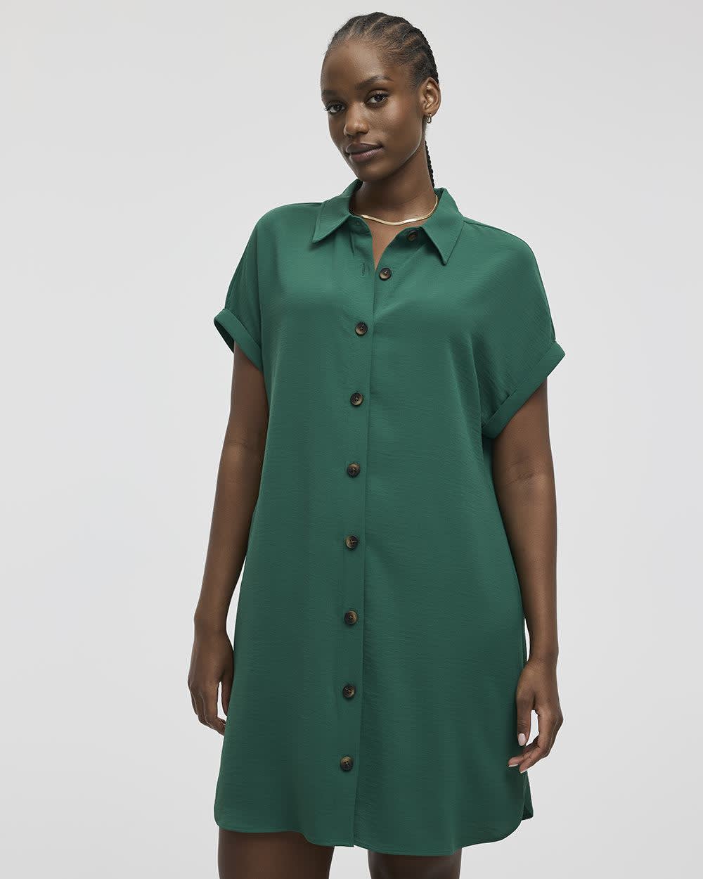 Short-Sleeve Buttoned-Down Dress with Shirt Collar