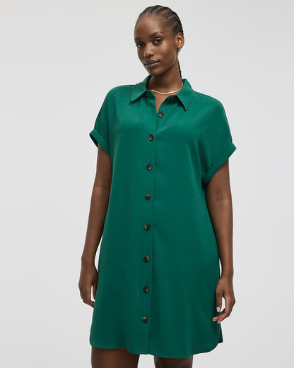 Short-Sleeve Buttoned-Down Dress with Shirt Collar