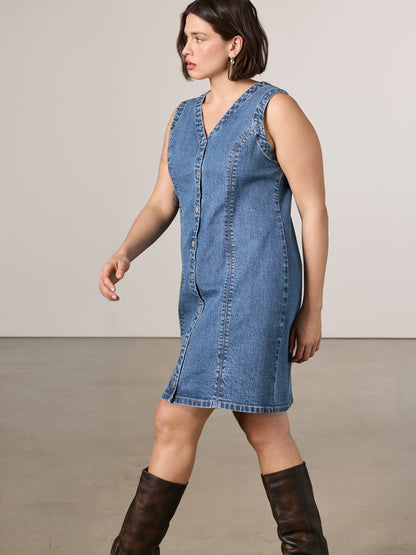 Sleeveless Buttoned-Down Denim Mini Dress