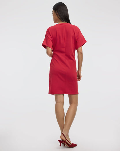 Short-Sleeve Fitted Dress with Knot Detail