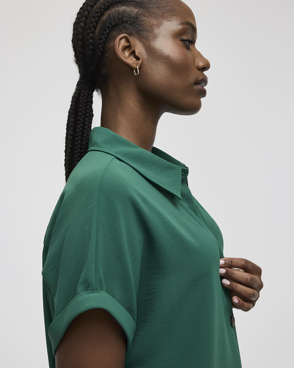Short-Sleeve Buttoned-Down Dress with Shirt Collar