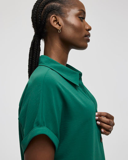 Short-Sleeve Buttoned-Down Dress with Shirt Collar