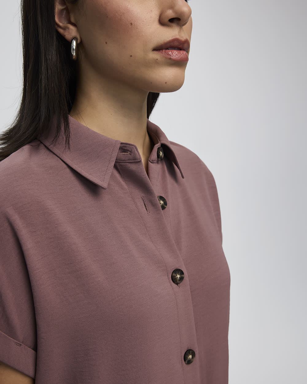 Short-Sleeve Buttoned-Down Dress with Shirt Collar