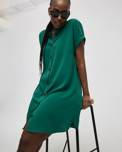 Short-Sleeve Buttoned-Down Dress with Shirt Collar