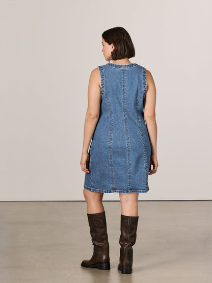 Sleeveless Buttoned-Down Denim Mini Dress
