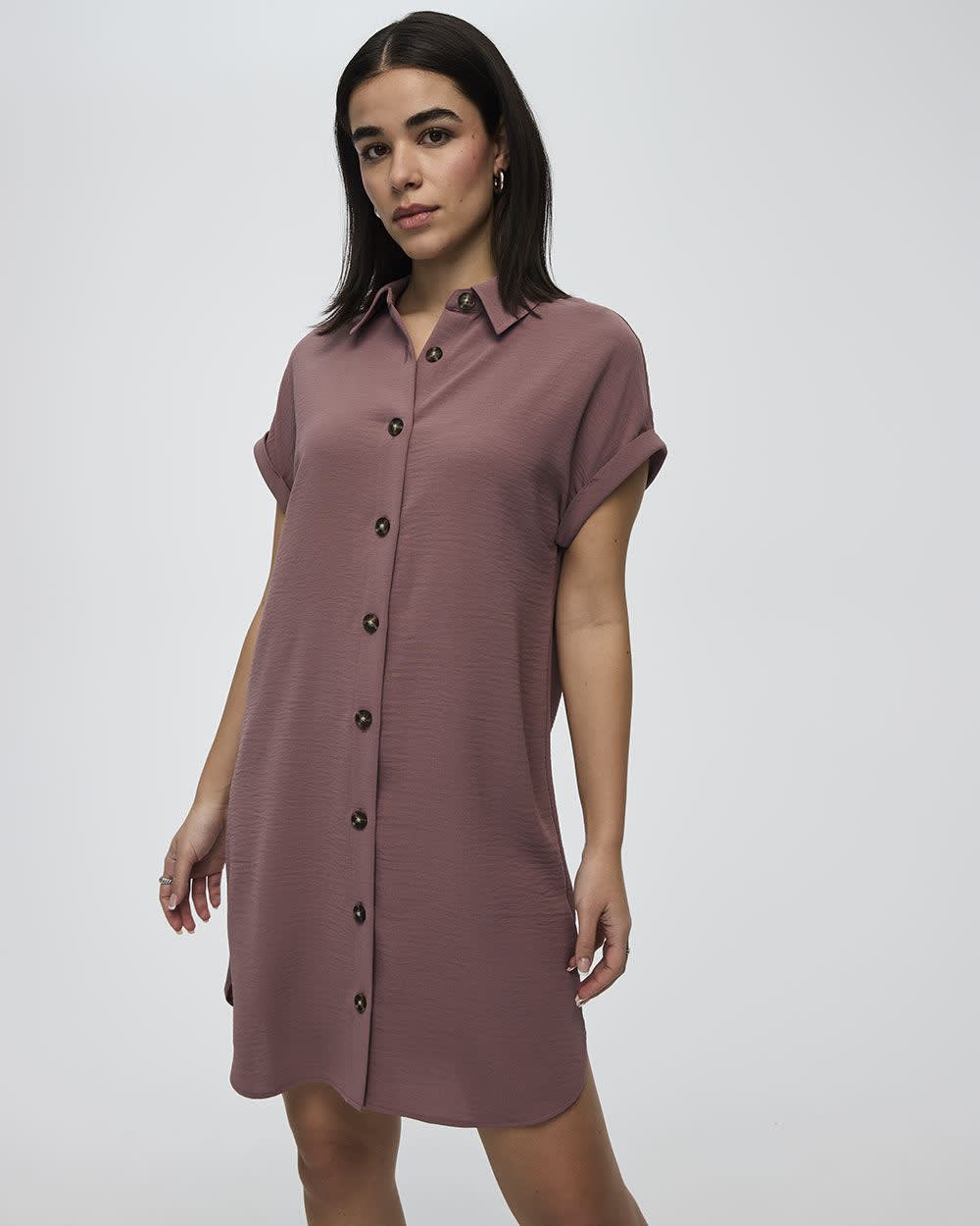 Short-Sleeve Buttoned-Down Dress with Shirt Collar