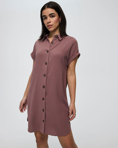 Short-Sleeve Buttoned-Down Dress with Shirt Collar