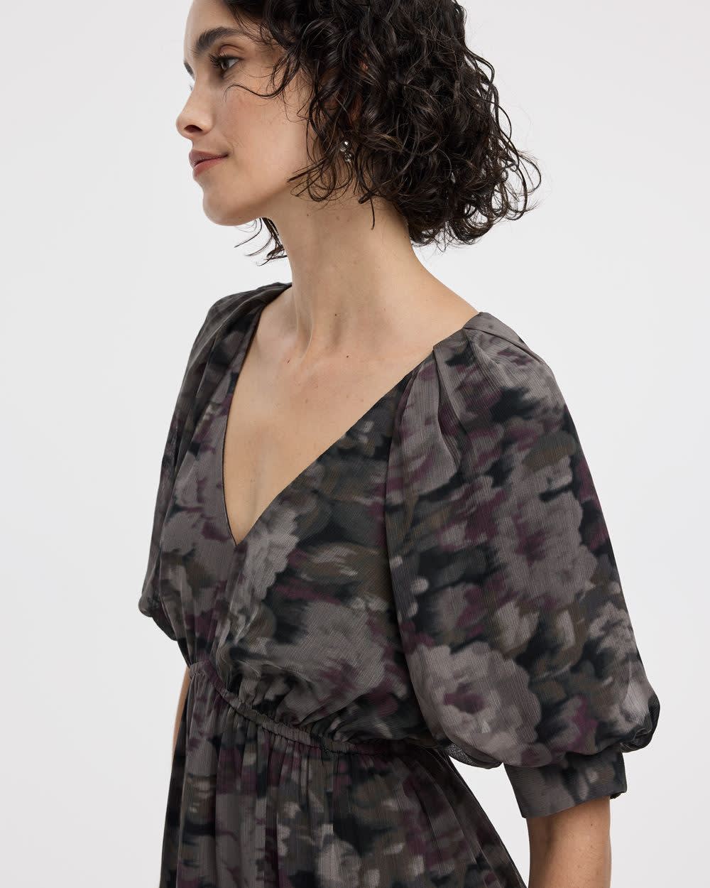 Elbow-Sleeve V-Neck Empire-Cut Dress