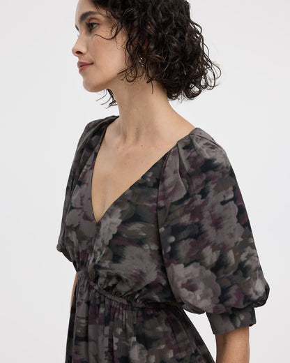 Elbow-Sleeve V-Neck Empire-Cut Dress