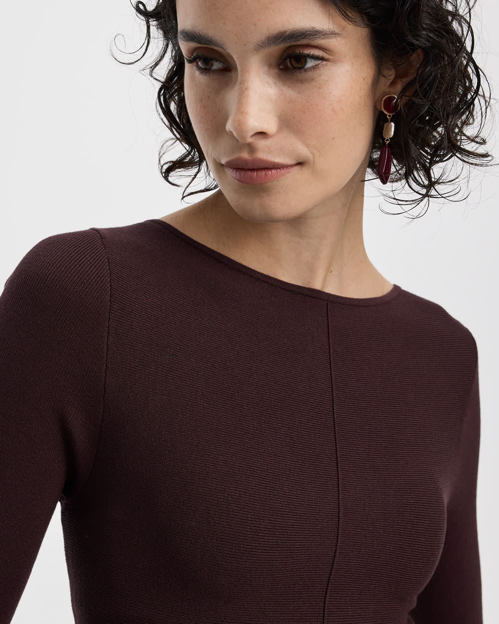Long-Sleeve Boat-Neck Mini Dress