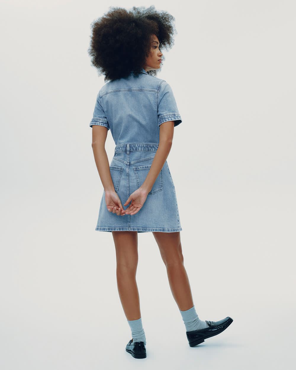 Short-Sleeve Denim Mini Dress