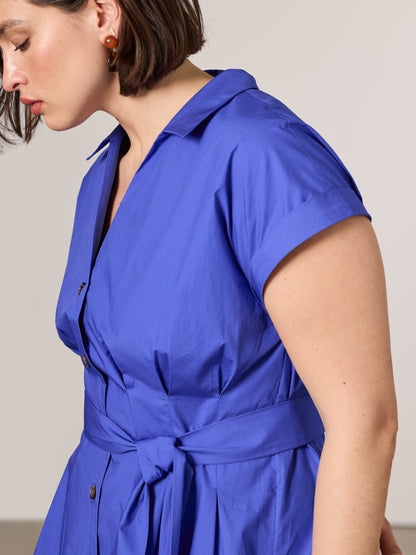 Cap-Sleeve Belted Shirtdress