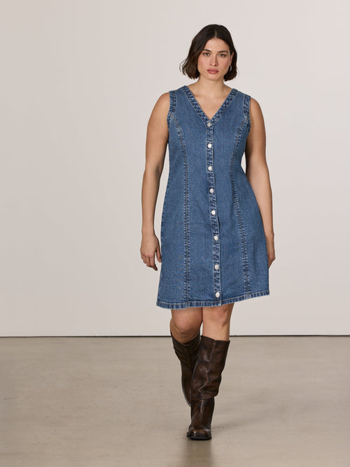 Sleeveless Buttoned-Down Denim Mini Dress