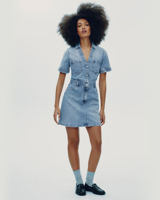 Short-Sleeve Denim Mini Dress