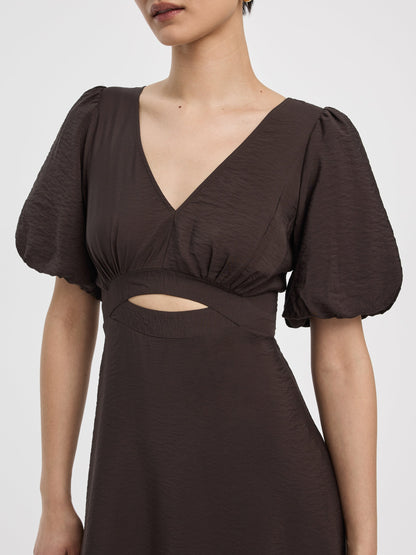 Elbow-Sleeve Maxi Dress with Cut-Out Detail