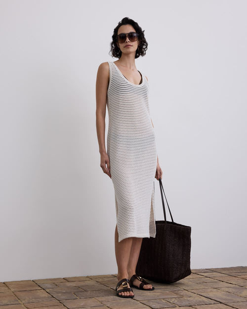 Sleeveless U-Neck Crochet Midi Dress