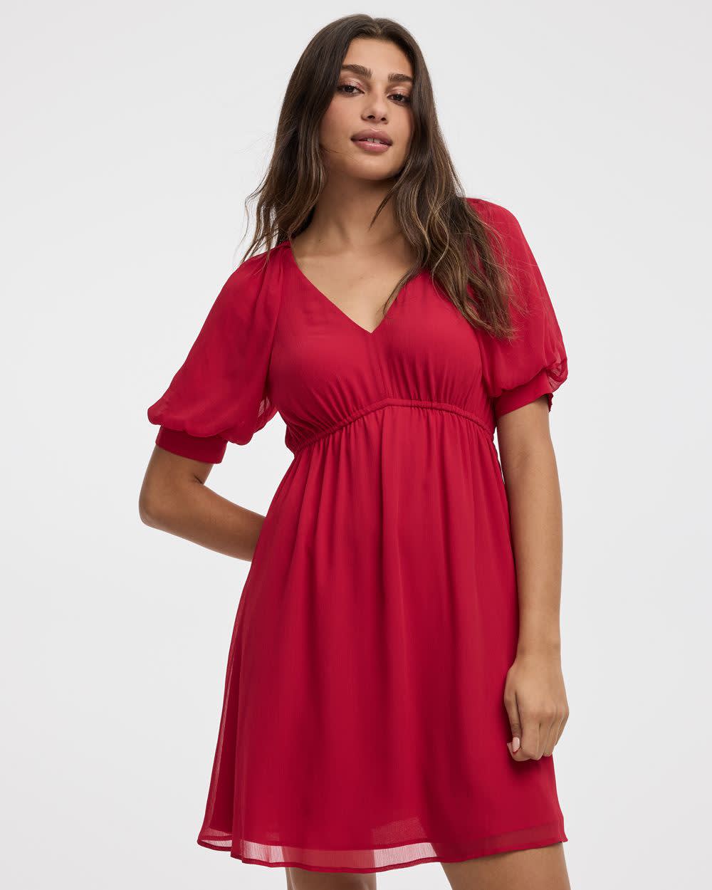 Elbow-Sleeve V-Neck Empire-Cut Dress