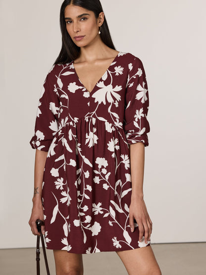 Long-Sleeve V-Neck Empire-Cut Mini Dress