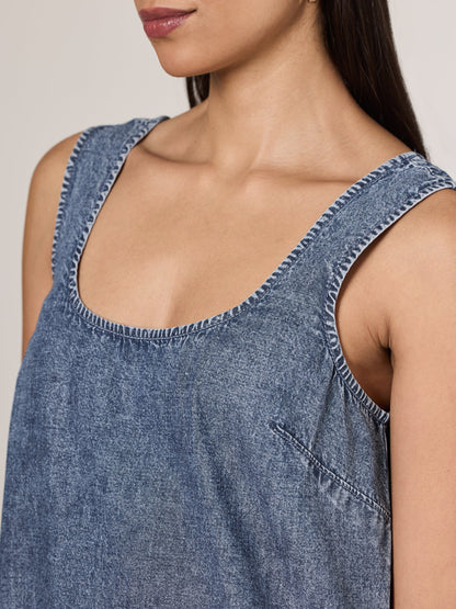 Denim Sleeveless Mini Dress with Bubble Hem