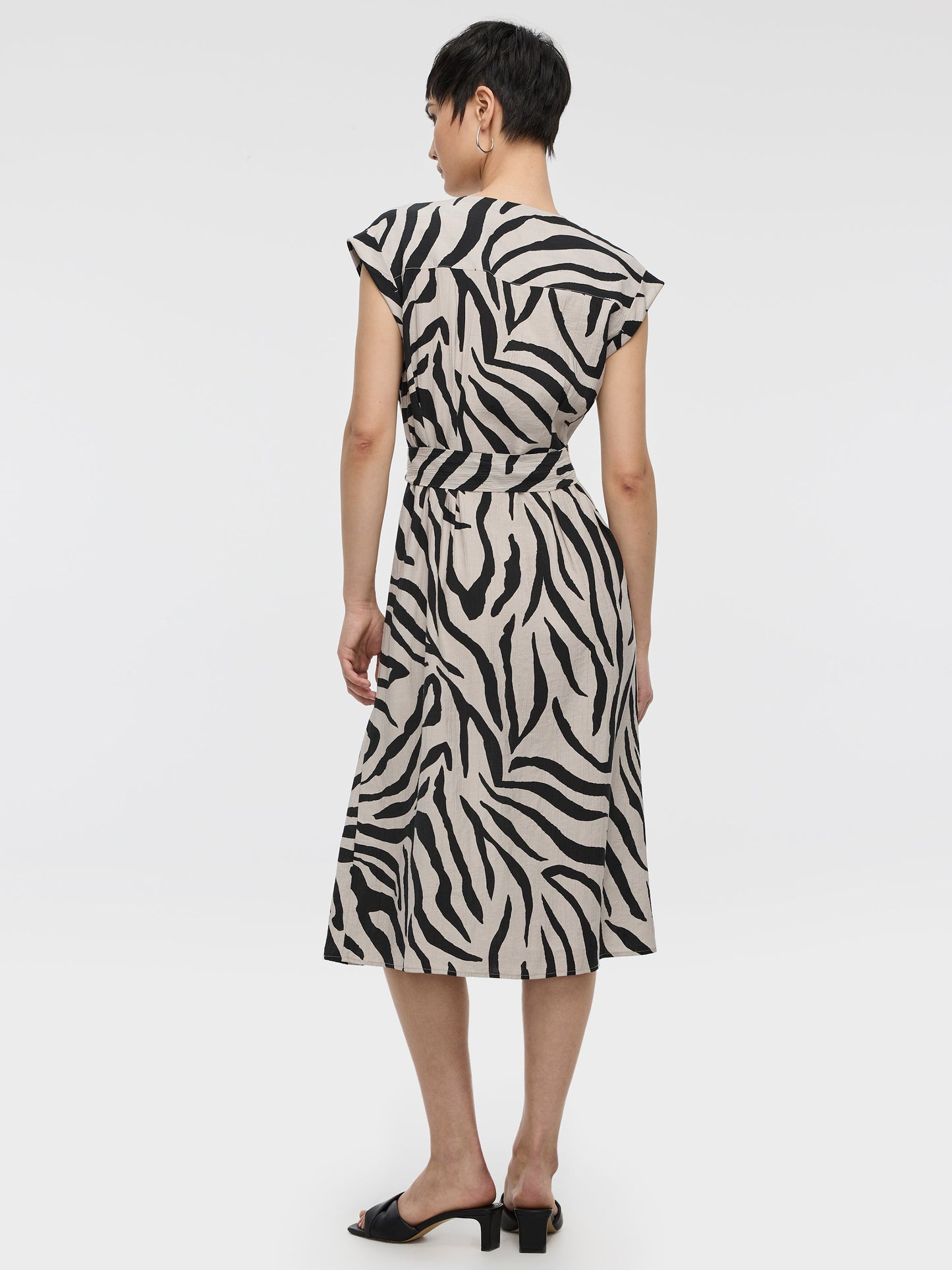 Extended-Sleeve V-Neck Belted Dress