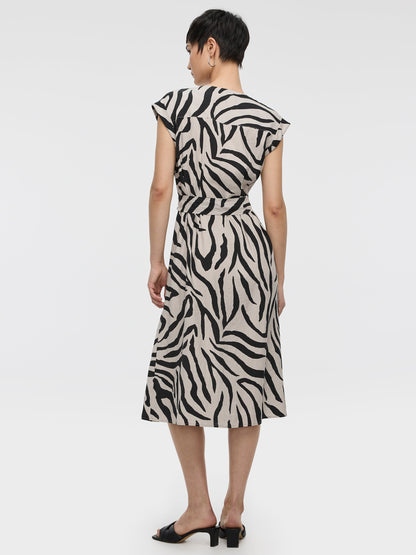 Extended-Sleeve V-Neck Belted Dress
