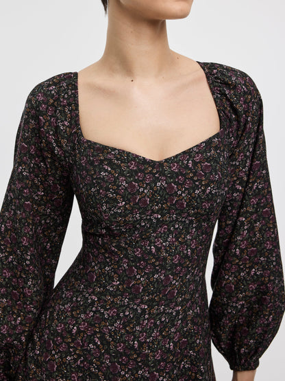 Long-Puffy-Sleeve Bustier Mini Dress with Sweetheart Neckline
