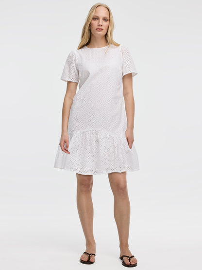 Short-Sleeve Crew-Neck Eyelet Dress