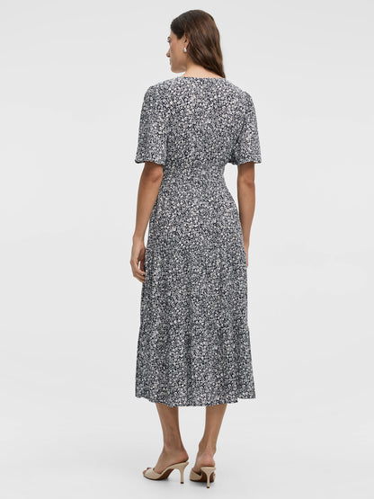 Short-Flutter-Sleeve V-Neck Tiered Midi Dress