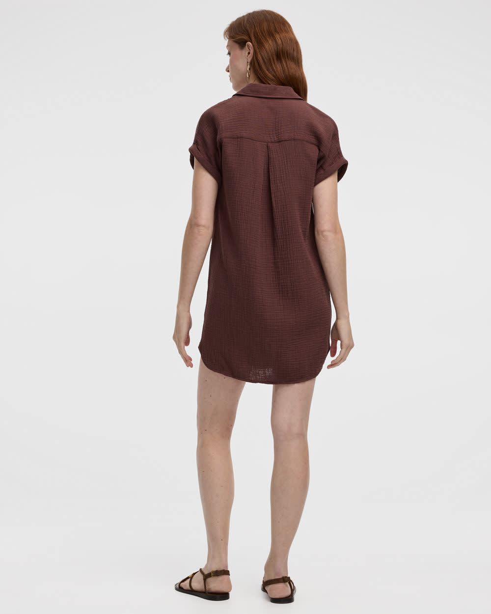 Short-Sleeve Buttoned-Down Dress with Shirt Collar