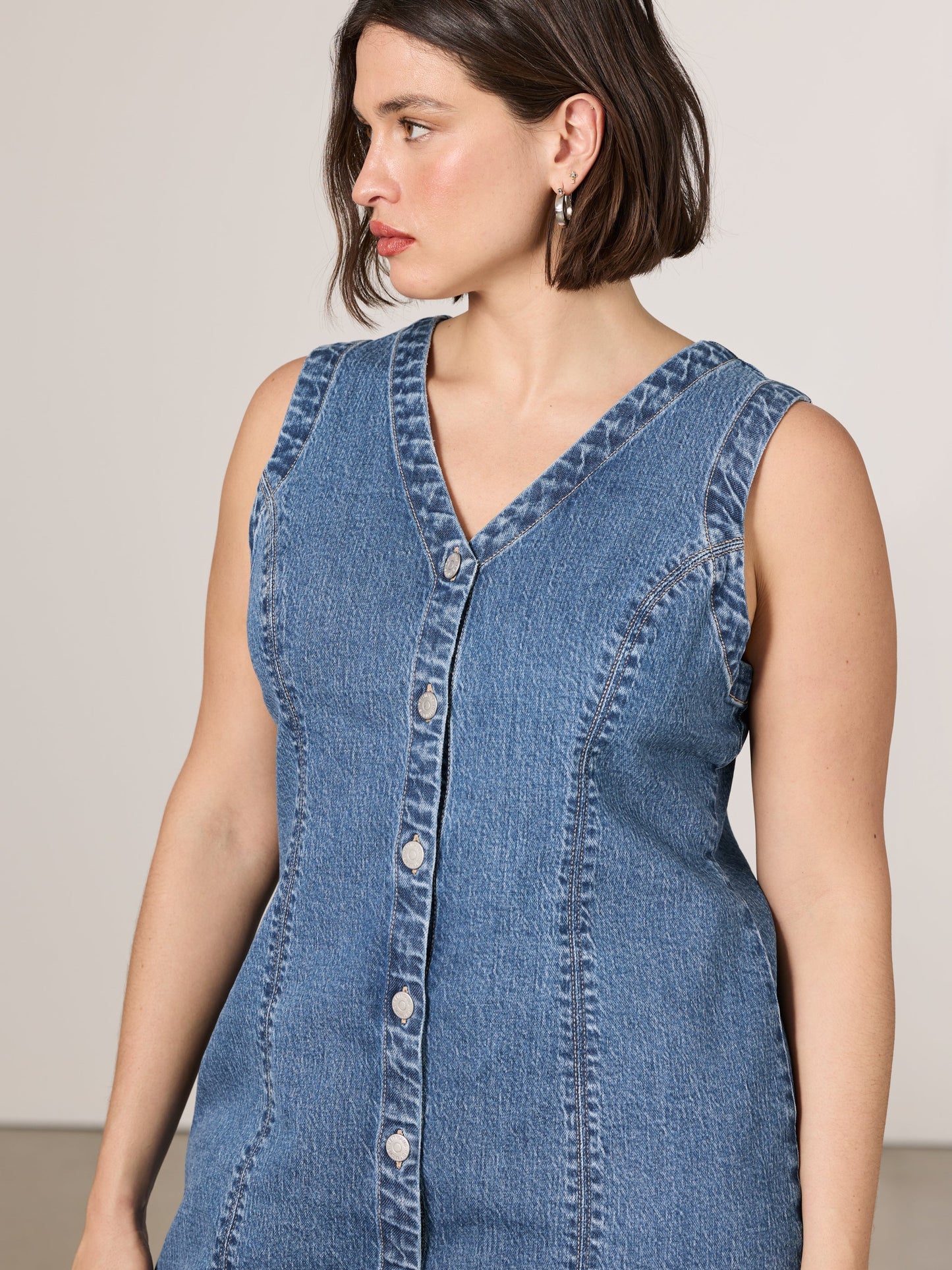 Sleeveless Buttoned-Down Denim Mini Dress