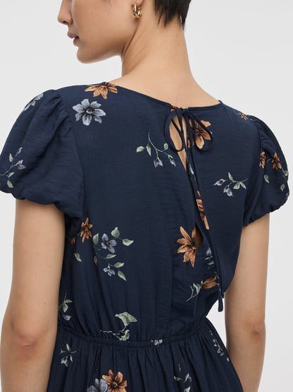 Short-Sleeve V-Neck Midi Dress