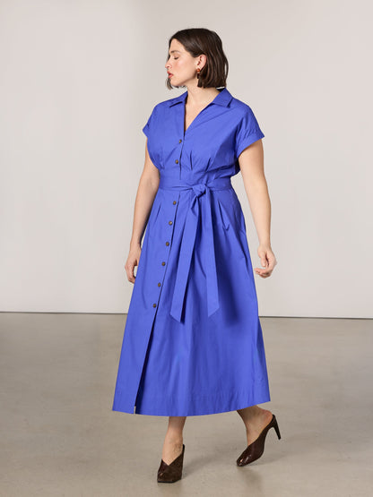 Cap-Sleeve Belted Shirtdress